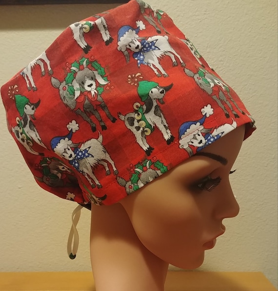 Women's Surgical Cap, Scrub Hat, Chemo Cap,  Christmas Goats