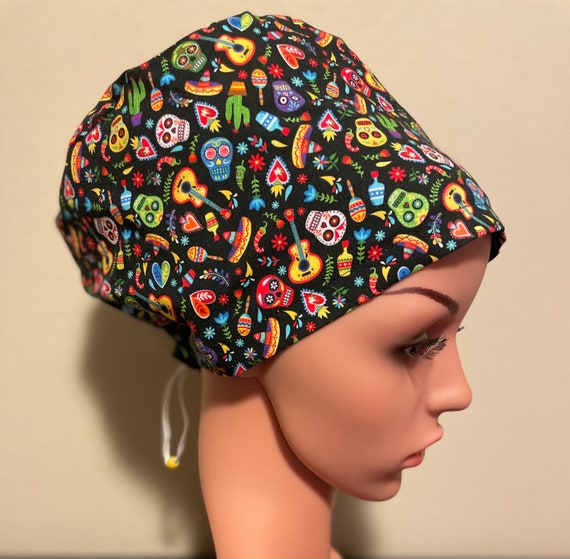 Women's Surgical Cap, Scrub Hat, Chemo Cap,  Dia de Muertos