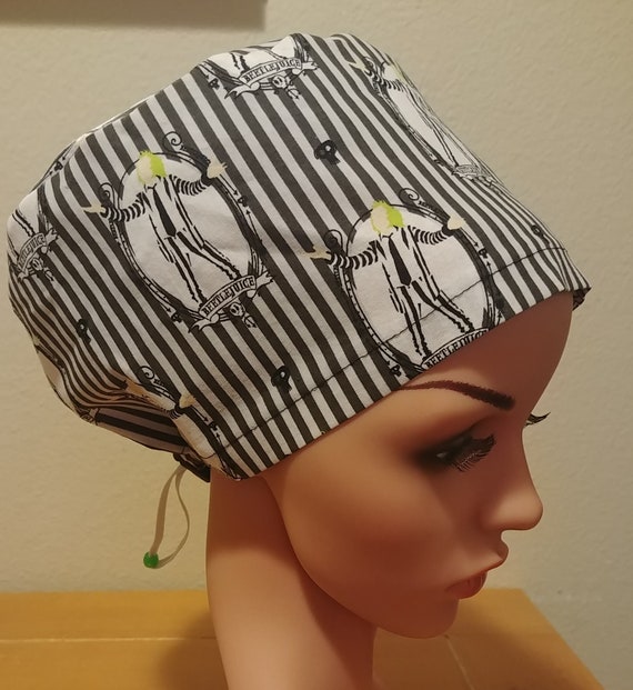 Women's Surgical Cap, Scrub Hat, Chemo Cap, Beetlejuice