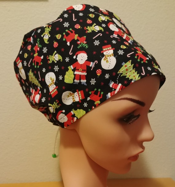 Women's Surgical Cap, Scrub Hat, Chemo Cap, Santa and Friends