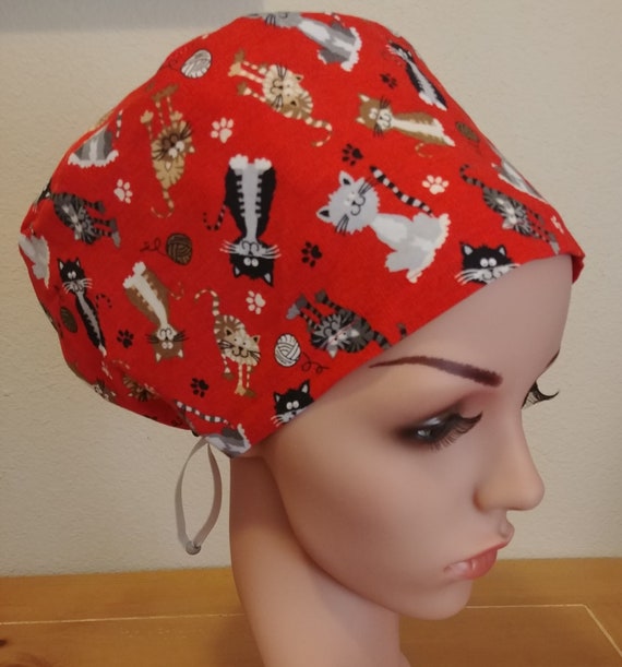 Women's Surgical Cap, Scrub Hat, Chemo Cap, Kitties