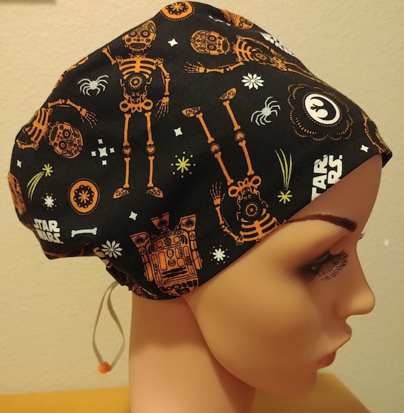 Women's Surgical Cap, Scrub Hat, Chemo Cap, Star Wars C3PO Sugar Skulls