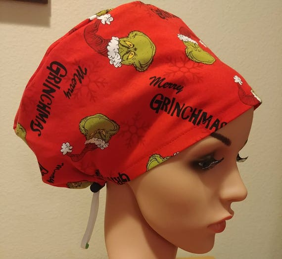 Women's Surgical Cap, Scrub Hat, Chemo Cap, Merry Grinchmas