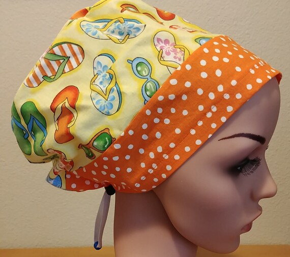 Women's Surgical Cap, Scrub Hat, Chemo Cap, Fun in Flip Flops