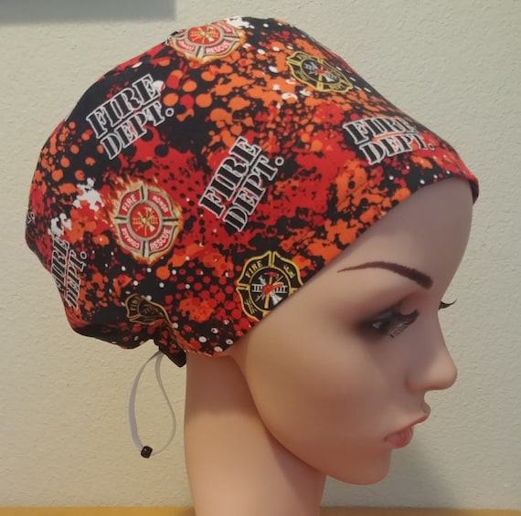 Women's Surgical Cap, Scrub Hat, Chemo Cap, Fire Dept