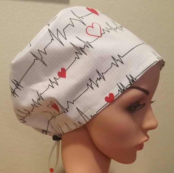 Women's Surgical Cap, Scrub Hat, Chemo Cap, EKG pattern