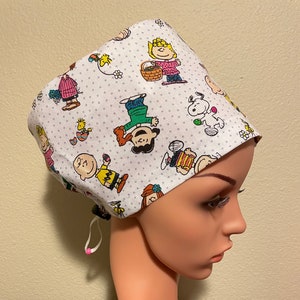 Women&#39;s Surgical Cap, Scrub Hat, Chemo Cap,  Peanuts Easter Egg Hunt