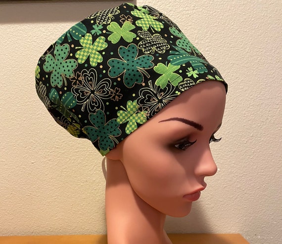 Women's Surgical Cap, Scrub Hat, Chemo Cap, Shamrocks