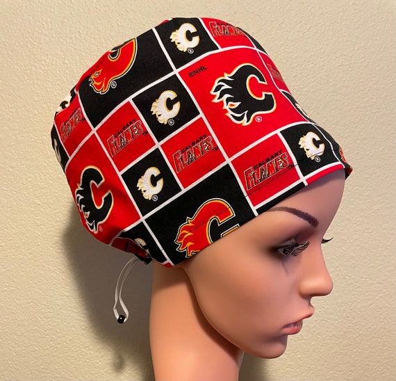 Women's Surgical Cap, Scrub Hat, Chemo Cap, NHL Calgary Flames