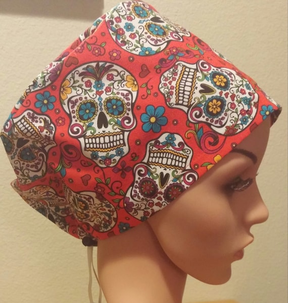 Women's Surgical Cap, Scrub Hat, Chemo Cap, Folkloric Skulls