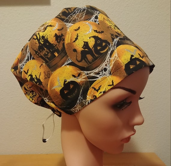 Women's Surgical Cap, Scrub Hat, Chemo Cap, Crystal Ball with Cobwebs