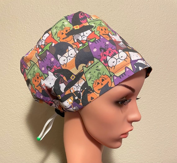 Women's Surgical Cap, Scrub Hat, Chemo Cap, Monster Cats