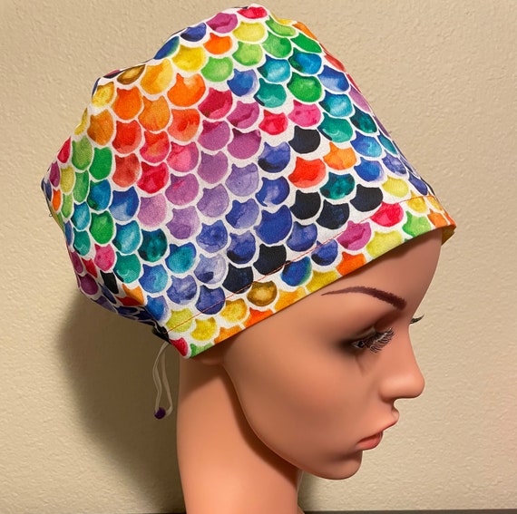 Women's Surgical Cap, Scrub Hat, Chemo Cap, Mermaid Pride