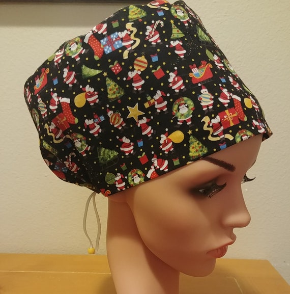 Women's Surgical Cap, Scrub Hat, Chemo Cap, Christmas Santa