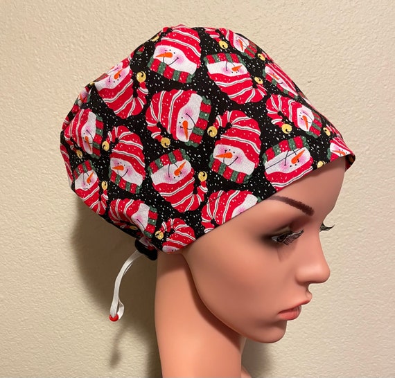 Women's Surgical Cap, Scrub Hat, Chemo Cap,  Snowmen