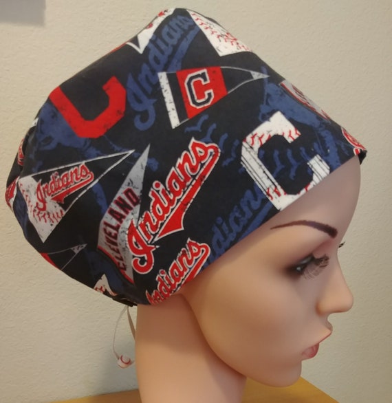Women's Surgical Cap, Scrub Hat, Chemo Cap, MLB Cleveland Indians Pennants