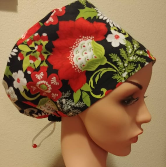 Women's Surgical Cap, Scrub Hat, Chemo Cap, Christmas Floral