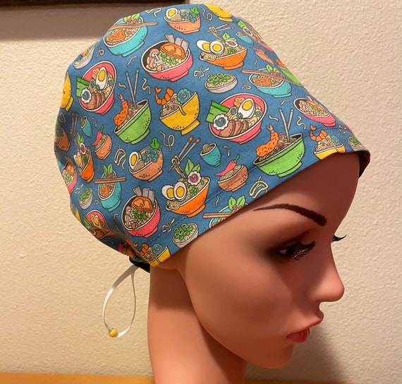 Women's Surgical Cap, Scrub Hat, Chemo Cap, Ramen Noodle Bowl