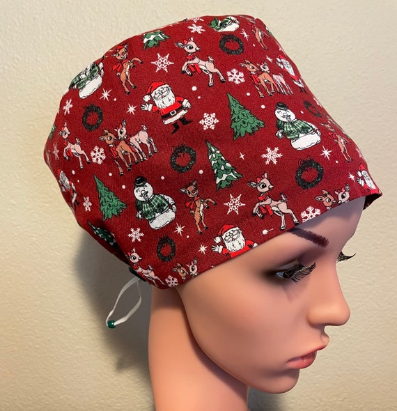 Women's Surgical Cap, Scrub Hat, Chemo Cap, Rudolph‘s Reindeer Games