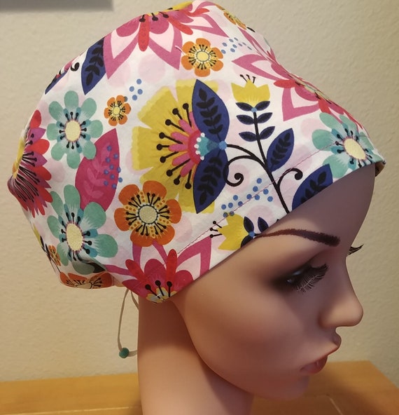 Women's Surgical Cap, Scrub Hat, Chemo Cap, Summertime Floral