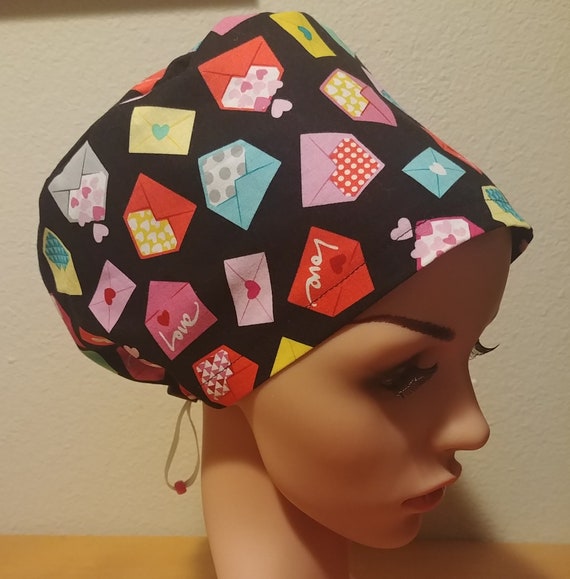 Women's Surgical Cap, Scrub Hat, Chemo Cap, Love Letters