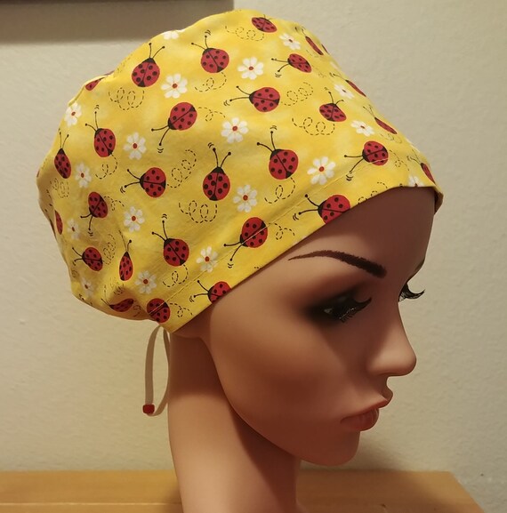 Women's Surgical Cap, Scrub Hat, Chemo Cap, Lady Bugs