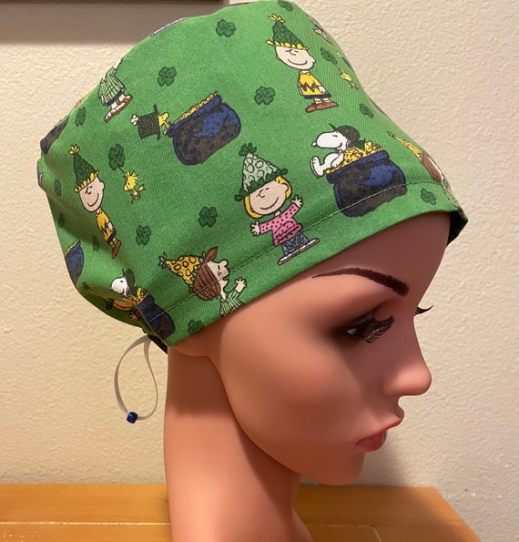 Women's Surgical Cap, Scrub Hat, Chemo Cap, Peanuts St. Patrick’s Day