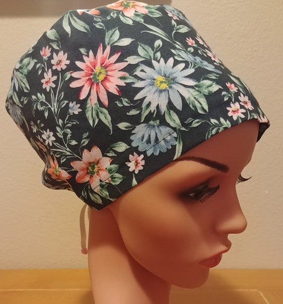 Women's Surgical Cap, Scrub Hat, Chemo Cap, Flower Garden