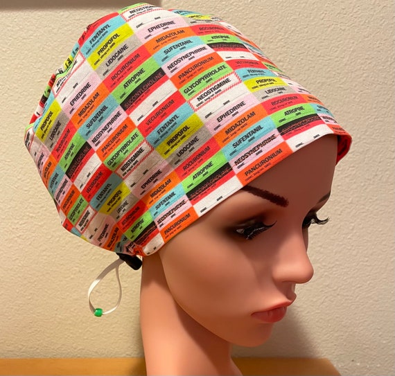 Women's Surgical Cap, Scrub Hat, Chemo Cap, Medication Labels