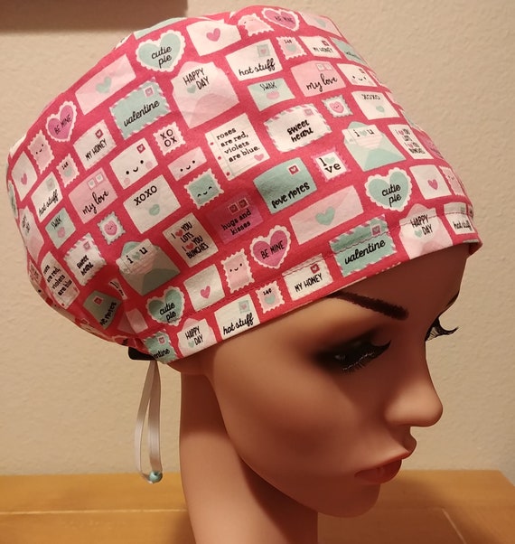 Women's Surgical Cap, Scrub Hat, Chemo Cap, Love Letters