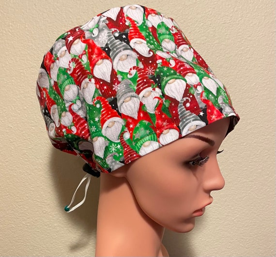 Women's Surgical Cap, Scrub Hat, Chemo Cap,  Jolly old Christmas Gnomes