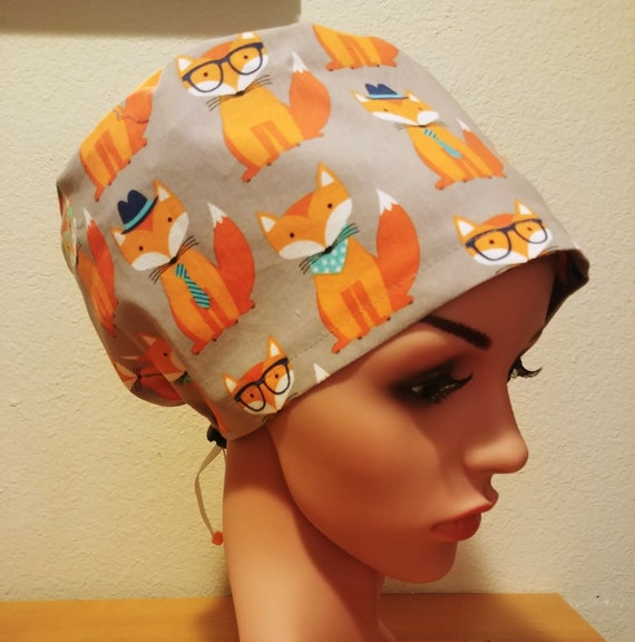 Women's Surgical Cap, Scrub Hat, Chemo Cap, Smart Fox
