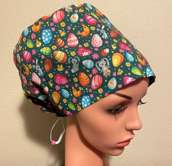 Women's Surgical Cap, Scrub Hat, Chemo Cap,  Bunnies, Chicks and Easter Eggs