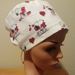 Women&#39;s Surgical Cap, Scrub Hat, Chemo Cap, Snoopy Sends His Love