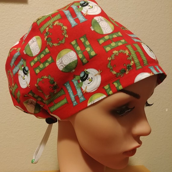 Women's Surgical Cap, Scrub Hat, Chemo Cap, Ho Ho Snowman