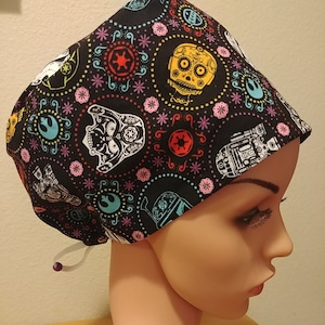 Women&#39;s Surgical Cap, Scrub Hat, Chemo Cap,  Star Wars Sugar Skulls