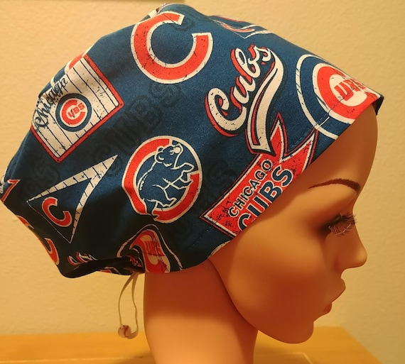 Women's Surgical Cap, Scrub Hat, Chemo Cap, Chicago Cubs Pennants