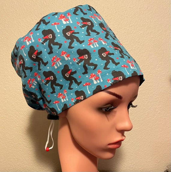 Women's Surgical Cap, Scrub Hat, Chemo Cap,  Big Foot and Gnomes