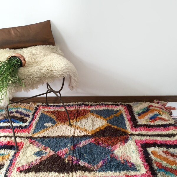 Vintage Moroccan Boucherouite rug, "WINDOW of HOPE" Rag rug, Berber rug, Bohemian decor, Geometric rug, Colorful rug, Boho rug
