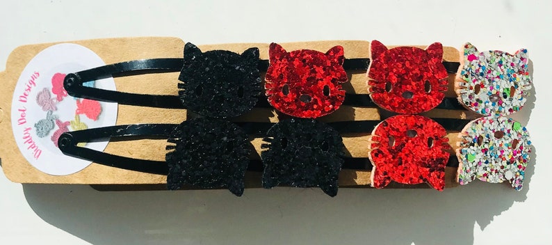 UK party bag filler cute black hair clip red hair slide gift for her Sparkly Halloween cat hair clip
