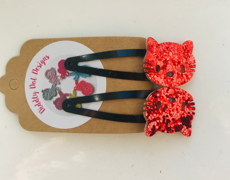 UK party bag filler cute black hair clip red hair slide gift for her Sparkly Halloween cat hair clip