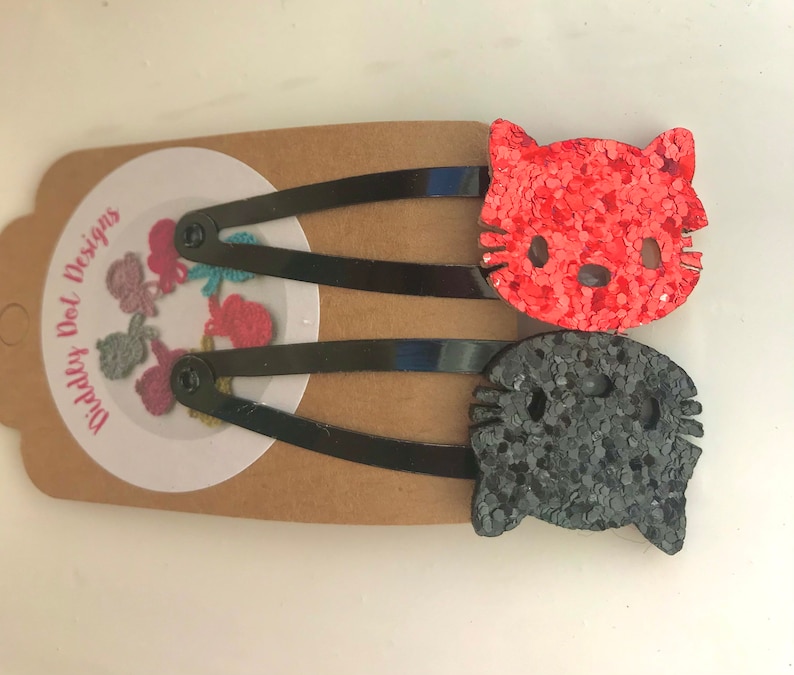 UK party bag filler cute black hair clip red hair slide gift for her Sparkly Halloween cat hair clip