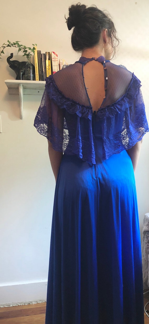 Vintage royal blue lace and silk lingerie nightgo… - image 4