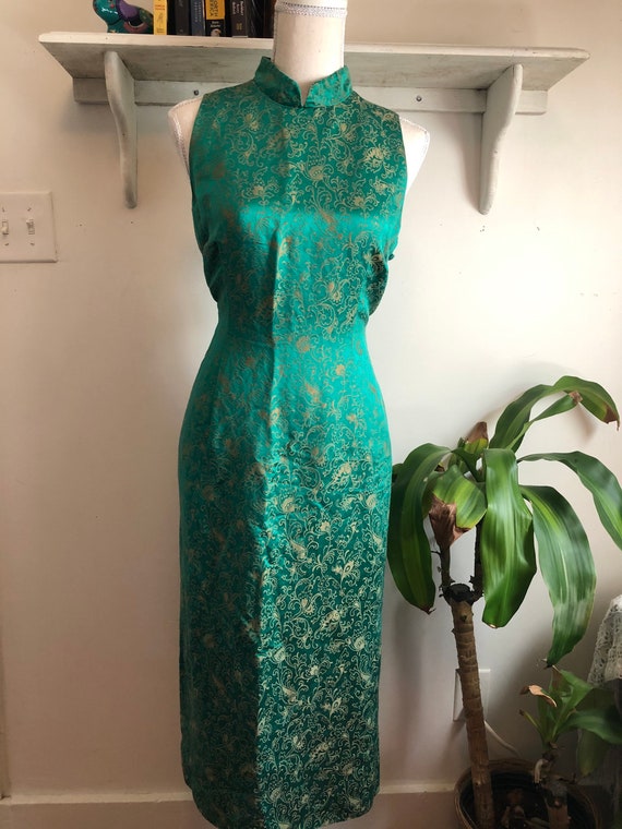 Vintage emerald and gold Chinese inspired Qipao