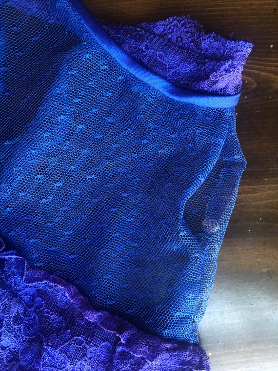 Vintage royal blue lace and silk lingerie nightgo… - image 7