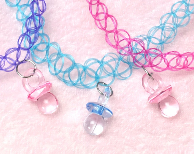 Pacifier Tattoo Choker, Pastel Grunge, Pastel Goth, Kawaii, Pink Tattoo