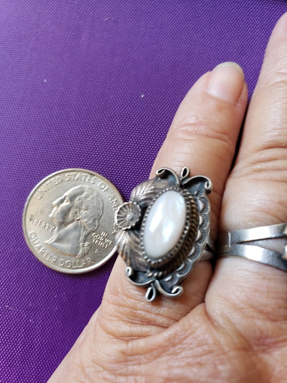 L. Reeves Navajo Silversmith Mother of Pearl Ring
