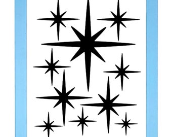 Buy 2 get 1 free - A4 sheet Starburst Vinyl Decal Stickers Mid Century Retro Modern  Bedroom Wall Furniture star 25 colours!