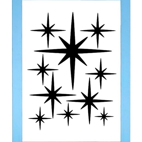 Buy 2 get 1 free - A4 sheet Starburst Vinyl Decal Stickers Mid Century Retro Modern  Bedroom Wall Furniture star 25 colours!