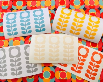 6 pegatinas de vinilo con diseño retro moderno de mediados de siglo, tallo de flor, para pared de dormitorio y muebles (elige tamaño y color).
